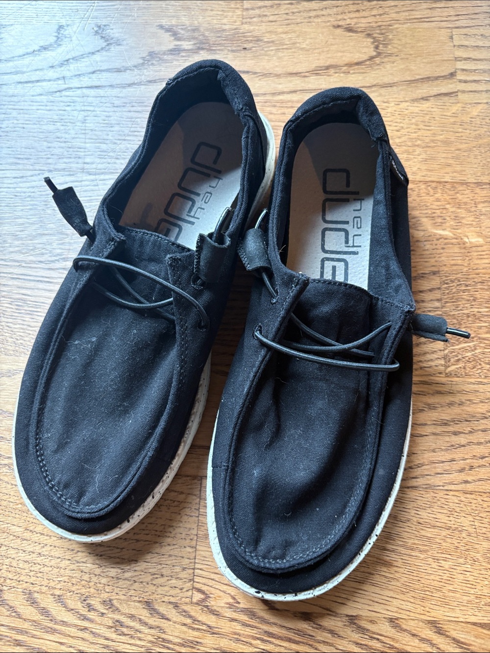 Hey Dude Black Canvas Slip-On Loafers with White Sole